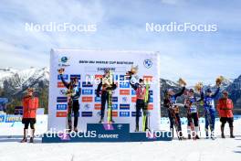 15.03.2024, Canmore, Canada (CAN): Tommaso Giacomel (ITA), Johannes Thingnes Boe (NOR), Tarjei Boe (NOR), Emilien Jacquelin (FRA), Johan-Olav Botn (NOR), Sebastian Samuelsson (SWE), (l-r) - IBU World Cup Biathlon, sprint men, Canmore (CAN). www.nordicfocus.com. © Manzoni/NordicFocus. Every downloaded picture is fee-liable.
