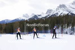 12.03.2024, Canmore, Canada (CAN): Jeanne Richard (FRA), Sophie Chauveau (FRA), Johanna Talihaerm (EST), (l-r) - IBU World Cup Biathlon, training, Canmore (CAN). www.nordicfocus.com. © Manzoni/NordicFocus. Every downloaded picture is fee-liable.