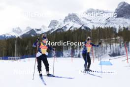 12.03.2024, Canmore, Canada (CAN): Jeanne Richard (FRA), Sophie Chauveau (FRA), (l-r) - IBU World Cup Biathlon, training, Canmore (CAN). www.nordicfocus.com. © Manzoni/NordicFocus. Every downloaded picture is fee-liable.