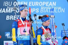 28.01.2024, Brezno-Osrblie, Slovakia (SVK): Anton Ivarsson (SWE), Sara Andersson (SWE), (l-r) - IBU Open European Championships Biathlon, medals, Brezno-Osrblie (SVK). www.nordicfocus.com. © Reichert/NordicFocus. Every downloaded picture is fee-liable.