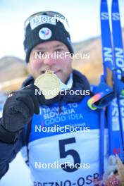 26.01.2024, Brezno-Osrblie, Slovakia (SVK): Antonin Guigonnat (FRA), (l-r) - IBU Open European Championships Biathlon, medals, Brezno-Osrblie (SVK). www.nordicfocus.com. © Reichert/NordicFocus. Every downloaded picture is fee-liable.