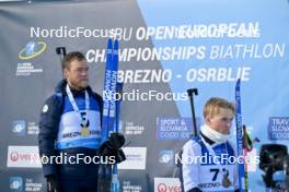 26.01.2024, Brezno-Osrblie, Slovakia (SVK): Antonin Guigonnat (FRA), Isak Frey (NOR), (l-r) - IBU Open European Championships Biathlon, medals, Brezno-Osrblie (SVK). www.nordicfocus.com. © Reichert/NordicFocus. Every downloaded picture is fee-liable.