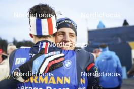 18.02.2024, Nove Mesto na Morave, Czechia (CZE): Eric Perrot (FRA), Quentin Fillon Maillet (FRA), (l-r) - IBU World Championships Biathlon, mass men, Nove Mesto na Morave (CZE). www.nordicfocus.com. © Thibaut/NordicFocus. Every downloaded picture is fee-liable.