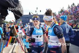 18.02.2024, Nove Mesto na Morave, Czechia (CZE): Sophie Chauveau (FRA), Lou Jeanmonnot (FRA), (l-r) - IBU World Championships Biathlon, mass women, Nove Mesto na Morave (CZE). www.nordicfocus.com. © Thibaut/NordicFocus. Every downloaded picture is fee-liable.