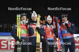 17.02.2024, Nove Mesto na Morave, Czechia (CZE): Tarjei Boe (NOR), Johannes Thingnes Boe (NOR), Sturla Holm Laegreid (NOR), Vetle Sjaastad Christiansen (NOR), (l-r) - IBU World Championships Biathlon, medals, Nove Mesto na Morave (CZE). www.nordicfocus.com. © Thibaut/NordicFocus. Every downloaded picture is fee-liable.