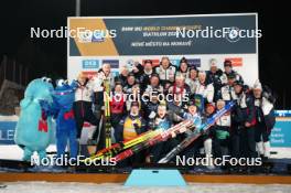 07.02.2024, Nove Mesto na Morave, Czechia (CZE): Tarjei Boe (NOR), Johannes Thingnes Boe (NOR), Johannes Dale-Skjevdal (NOR), Endre Stroemsheim (NOR), Vetle Sjaastad Christiansen (NOR), Sturla Holm Laegreid (NOR), (l-r) - IBU World Championships Biathlon, medals, Nove Mesto na Morave (CZE). www.nordicfocus.com. © Thibaut/NordicFocus. Every downloaded picture is fee-liable.