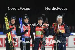 17.02.2024, Nove Mesto na Morave, Czechia (CZE): Quentin Fillon Maillet (FRA), Emilien Jacquelin (FRA), Fabien Claude (FRA), Eric Perrot (FRA), (l-r) - IBU World Championships Biathlon, medals, Nove Mesto na Morave (CZE). www.nordicfocus.com. © Thibaut/NordicFocus. Every downloaded picture is fee-liable.