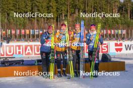 17.02.2024, Nove Mesto na Morave, Czechia (CZE): Janina Hettich-Walz (GER), Selina Grotian (GER), Vanessa Voigt (GER), Sophia Schneider (GER), (l-r) - IBU World Championships Biathlon, medals, Nove Mesto na Morave (CZE). www.nordicfocus.com. © Thibaut/NordicFocus. Every downloaded picture is fee-liable.