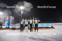 07.02.2024, Nove Mesto na Morave, Czechia (CZE): Julia Simon (FRA), Justine Braisaz-Bouchet (FRA), Quentin Fillon Maillet (FRA), Eric Perrot (FRA), (l-r) - IBU World Championships Biathlon, medals, Nove Mesto na Morave (CZE). www.nordicfocus.com. © Thibaut/NordicFocus. Every downloaded picture is fee-liable.