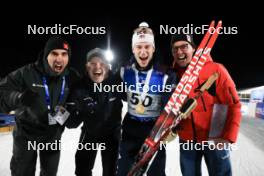 10.02.2024, Nove Mesto na Morave, Czechia (CZE): Sylvain Fanjas-Claret (FRA), Madshus Race Service, Sturla Holm Laegreid (NOR), Peter Blom (SWE), (l-r)  - IBU World Championships Biathlon, medals, Nove Mesto na Morave (CZE). www.nordicfocus.com. © Manzoni/NordicFocus. Every downloaded picture is fee-liable.
