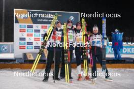 07.02.2024, Nove Mesto na Morave, Czechia (CZE): Tarjei Boe (NOR), Johannes Thingnes Boe (NOR), Karoline Offigstad Knotten (NOR), Ingrid Landmark Tandrevold (NOR), (l-r) - IBU World Championships Biathlon, medals, Nove Mesto na Morave (CZE). www.nordicfocus.com. © Thibaut/NordicFocus. Every downloaded picture is fee-liable.