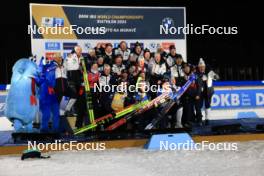 10.02.2024, Nove Mesto na Morave, Czechia (CZE): Tarjei Boe (NOR), Johannes Thingnes Boe (NOR), Sturla Holm Laegreid (NOR), Vetle Sjaastad Christiansen (NOR), Endre Stroemsheim (NOR), (l-r)  IBU World Championships Biathlon, medals, Nove Mesto na Morave (CZE). www.nordicfocus.com. © Thibaut/NordicFocus. Every downloaded picture is fee-liable.