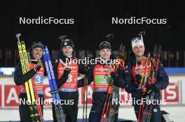 17.02.2024, Nove Mesto na Morave, Czechia (CZE): Quentin Fillon Maillet (FRA), Emilien Jacquelin (FRA), Fabien Claude (FRA), Eric Perrot (FRA), (l-r) - IBU World Championships Biathlon, medals, Nove Mesto na Morave (CZE). www.nordicfocus.com. © Thibaut/NordicFocus. Every downloaded picture is fee-liable.