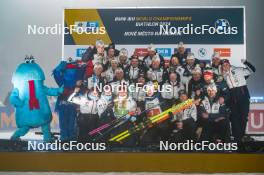 15.02.2024, Nove Mesto na Morave, Czechia (CZE): Ingrid Landmark Tandrevold (NOR), Johannes Thingnes Boe (NOR) and Norway team, (l-r) - IBU World Championships Biathlon, medals, Nove Mesto na Morave (CZE). www.nordicfocus.com. © Thibaut/NordicFocus. Every downloaded picture is fee-liable.