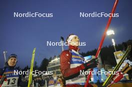 18.02.2024, Nove Mesto na Morave, Czechia (CZE): Quentin Fillon Maillet (FRA), Andrejs Rastorgujevs (LAT), (l-r) - IBU World Championships Biathlon, medals, Nove Mesto na Morave (CZE). www.nordicfocus.com. © Thibaut/NordicFocus. Every downloaded picture is fee-liable.
