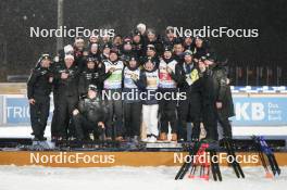 07.02.2024, Nove Mesto na Morave, Czechia (CZE): Quentin Fillon Maillet (FRA), Julia Simon (FRA), Justine Braisaz-Bouchet (FRA), Eric Perrot (FRA), (l-r) - IBU World Championships Biathlon, medals, Nove Mesto na Morave (CZE). www.nordicfocus.com. © Thibaut/NordicFocus. Every downloaded picture is fee-liable.