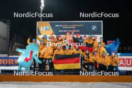14.02.2024, Nove Mesto na Morave, Czechia (CZE): Benedikt Doll (GER) and Germany team - IBU World Championships Biathlon, medals, Nove Mesto na Morave (CZE). www.nordicfocus.com. © Thibaut/NordicFocus. Every downloaded picture is fee-liable.