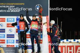 17.02.2024, Nove Mesto na Morave, Czechia (CZE): Eric Perrot (FRA), Fabien Claude (FRA), (l-r) - IBU World Championships Biathlon, medals, Nove Mesto na Morave (CZE). www.nordicfocus.com. © Thibaut/NordicFocus. Every downloaded picture is fee-liable.