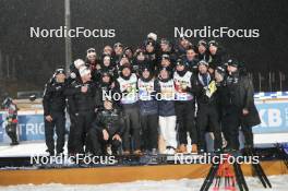 07.02.2024, Nove Mesto na Morave, Czechia (CZE): Quentin Fillon Maillet (FRA), Julia Simon (FRA), Justine Braisaz-Bouchet (FRA), Eric Perrot (FRA), (l-r) - IBU World Championships Biathlon, medals, Nove Mesto na Morave (CZE). www.nordicfocus.com. © Thibaut/NordicFocus. Every downloaded picture is fee-liable.
