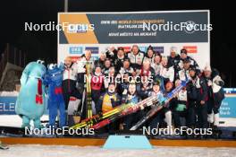 07.02.2024, Nove Mesto na Morave, Czechia (CZE): Tarjei Boe (NOR), Johannes Thingnes Boe (NOR), Johannes Dale-Skjevdal (NOR), Endre Stroemsheim (NOR), Vetle Sjaastad Christiansen (NOR), Sturla Holm Laegreid (NOR), (l-r) - IBU World Championships Biathlon, medals, Nove Mesto na Morave (CZE). www.nordicfocus.com. © Thibaut/NordicFocus. Every downloaded picture is fee-liable.