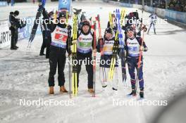 07.02.2024, Nove Mesto na Morave, Czechia (CZE): Eric Perrot (FRA), Quentin Fillon Maillet (FRA), Justine Braisaz-Bouchet (FRA), Julia Simon (FRA), (l-r) - IBU World Championships Biathlon, mixed relay, Nove Mesto na Morave (CZE). www.nordicfocus.com. © Thibaut/NordicFocus. Every downloaded picture is fee-liable.