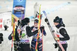 07.02.2024, Nove Mesto na Morave, Czechia (CZE): Quentin Fillon Maillet (FRA), Julia Simon (FRA), Eric Perrot (FRA), (l-r) - IBU World Championships Biathlon, mixed relay, Nove Mesto na Morave (CZE). www.nordicfocus.com. © Thibaut/NordicFocus. Every downloaded picture is fee-liable.