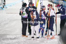 07.02.2024, Nove Mesto na Morave, Czechia (CZE): Quentin Fillon Maillet (FRA), Eric Perrot (FRA), Julia Simon (FRA), Karoline Offigstad Knotten (NOR), (l-r) - IBU World Championships Biathlon, mixed relay, Nove Mesto na Morave (CZE). www.nordicfocus.com. © Thibaut/NordicFocus. Every downloaded picture is fee-liable.
