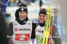 07.02.2024, Nove Mesto na Morave, Czechia (CZE): Eric Perrot (FRA), Quentin Fillon Maillet (FRA), (l-r) - IBU World Championships Biathlon, mixed relay, Nove Mesto na Morave (CZE). www.nordicfocus.com. © Thibaut/NordicFocus. Every downloaded picture is fee-liable.