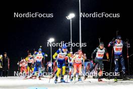 07.02.2024, Nove Mesto na Morave, Czechia (CZE): Sebastian Samuelsson (SWE), Sebastian Stalder (SUI), Justus Strelow (GER), Tarjei Boe (NOR), (l-r) - IBU World Championships Biathlon, mixed relay, Nove Mesto na Morave (CZE). www.nordicfocus.com. © Manzoni/NordicFocus. Every downloaded picture is fee-liable.