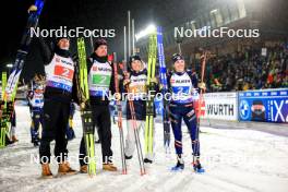 07.02.2024, Nove Mesto na Morave, Czechia (CZE): Eric Perrot (FRA), Quentin Fillon Maillet (FRA), Justine Braisaz-Bouchet (FRA), Julia Simon (FRA), (l-r) - IBU World Championships Biathlon, mixed relay, Nove Mesto na Morave (CZE). www.nordicfocus.com. © Manzoni/NordicFocus. Every downloaded picture is fee-liable.