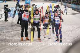 07.02.2024, Nove Mesto na Morave, Czechia (CZE): Eric Perrot (FRA), Quentin Fillon Maillet (FRA), Justine Braisaz-Bouchet (FRA), Julia Simon (FRA), (l-r) - IBU World Championships Biathlon, mixed relay, Nove Mesto na Morave (CZE). www.nordicfocus.com. © Thibaut/NordicFocus. Every downloaded picture is fee-liable.