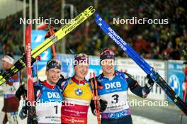 11.02.2024, Nove Mesto na Morave, Czechia (CZE): Sturla Holm Laegreid (NOR), Johannes Thingnes Boe (NOR), Vetle Sjaastad Christiansen (NOR), (l-r) - IBU World Championships Biathlon, pursuit men, Nove Mesto na Morave (CZE). www.nordicfocus.com. © Thibaut/NordicFocus. Every downloaded picture is fee-liable.