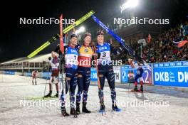11.02.2024, Nove Mesto na Morave, Czechia (CZE): Sturla Holm Laegreid (NOR), Johannes Thingnes Boe (NOR), Vetle Sjaastad Christiansen (NOR), (l-r) - IBU World Championships Biathlon, pursuit men, Nove Mesto na Morave (CZE). www.nordicfocus.com. © Manzoni/NordicFocus. Every downloaded picture is fee-liable.