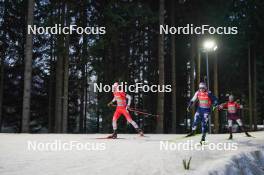 17.02.2024, Nove Mesto na Morave, Czechia (CZE): Logan Pletz (CAN), Otto Invenius (FIN), Edgars Mise (LAT), (l-r) - IBU World Championships Biathlon, relay men, Nove Mesto na Morave (CZE). www.nordicfocus.com. © Thibaut/NordicFocus. Every downloaded picture is fee-liable.