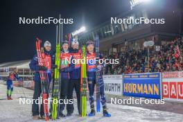 17.02.2024, Nove Mesto na Morave, Czechia (CZE): Sturla Holm Laegreid (NOR), Tarjei Boe (NOR), Johannes Thingnes Boe (NOR), Vetle Sjaastad Christiansen (NOR), (l-r) - IBU World Championships Biathlon, relay men, Nove Mesto na Morave (CZE). www.nordicfocus.com. © Manzoni/NordicFocus. Every downloaded picture is fee-liable.