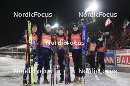 17.02.2024, Nove Mesto na Morave, Czechia (CZE): Quentin Fillon Maillet (FRA), Emilien Jacquelin (FRA), Fabien Claude (FRA), Eric Perrot (FRA), (l-r) - IBU World Championships Biathlon, relay men, Nove Mesto na Morave (CZE). www.nordicfocus.com. © Manzoni/NordicFocus. Every downloaded picture is fee-liable.