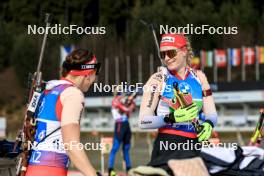 17.02.2024, Nove Mesto na Morave, Czechia (CZE): Lena Haecki-Gross (SUI), Amy Baserga (SUI), (l-r) - IBU World Championships Biathlon, relay women, Nove Mesto na Morave (CZE). www.nordicfocus.com. © Manzoni/NordicFocus. Every downloaded picture is fee-liable.