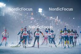 15.02.2024, Nove Mesto na Morave, Czechia (CZE): Niklas Hartweg (SUI), Johannes Thingnes Boe (NOR), Justus Strelow (GER), Otto Invenius (FIN), Sebastian Samuelsson (SWE), (l-r) - IBU World Championships Biathlon, single mixed relay, Nove Mesto na Morave (CZE). www.nordicfocus.com. © Thibaut/NordicFocus. Every downloaded picture is fee-liable.