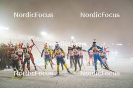 15.02.2024, Nove Mesto na Morave, Czechia (CZE): Johannes Thingnes Boe (NOR), Justus Strelow (GER), Sebastian Samuelsson (SWE), Quentin Fillon Maillet (FRA), Tommaso Giacomel (ITA), (l-r) - IBU World Championships Biathlon, single mixed relay, Nove Mesto na Morave (CZE). www.nordicfocus.com. © Thibaut/NordicFocus. Every downloaded picture is fee-liable.