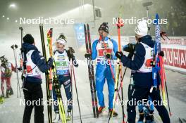 15.02.2024, Nove Mesto na Morave, Czechia (CZE): Quentin Fillon Maillet (FRA), Lou Jeanmonnot (FRA), Tommaso Giacomel (ITA), Johannes Thingnes Boe (NOR), (l-r) - IBU World Championships Biathlon, single mixed relay, Nove Mesto na Morave (CZE). www.nordicfocus.com. © Thibaut/NordicFocus. Every downloaded picture is fee-liable.
