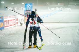 15.02.2024, Nove Mesto na Morave, Czechia (CZE): Quentin Fillon Maillet (FRA), Lou Jeanmonnot (FRA), (l-r) - IBU World Championships Biathlon, single mixed relay, Nove Mesto na Morave (CZE). www.nordicfocus.com. © Thibaut/NordicFocus. Every downloaded picture is fee-liable.