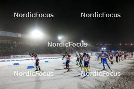 15.02.2024, Nove Mesto na Morave, Czechia (CZE): Johannes Thingnes Boe (NOR), Simon Eder (AUT), Justus Strelow (GER), Quentin Fillon Maillet (FRA), Sebastian Samuelsson (SWE), Tommaso Giacomel (ITA), (l-r) - IBU World Championships Biathlon, single mixed relay, Nove Mesto na Morave (CZE). www.nordicfocus.com. © Manzoni/NordicFocus. Every downloaded picture is fee-liable.