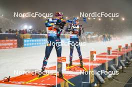 15.02.2024, Nove Mesto na Morave, Czechia (CZE): Johannes Thingnes Boe (NOR), Quentin Fillon Maillet (FRA), (l-r) - IBU World Championships Biathlon, single mixed relay, Nove Mesto na Morave (CZE). www.nordicfocus.com. © Thibaut/NordicFocus. Every downloaded picture is fee-liable.