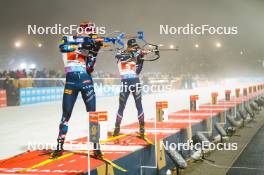 15.02.2024, Nove Mesto na Morave, Czechia (CZE): Johannes Thingnes Boe (NOR), Quentin Fillon Maillet (FRA), (l-r) - IBU World Championships Biathlon, single mixed relay, Nove Mesto na Morave (CZE). www.nordicfocus.com. © Thibaut/NordicFocus. Every downloaded picture is fee-liable.