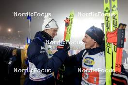 15.02.2024, Nove Mesto na Morave, Czechia (CZE): Johannes Thingnes Boe (NOR), Quentin Fillon Maillet (FRA), (l-r) - IBU World Championships Biathlon, single mixed relay, Nove Mesto na Morave (CZE). www.nordicfocus.com. © Manzoni/NordicFocus. Every downloaded picture is fee-liable.