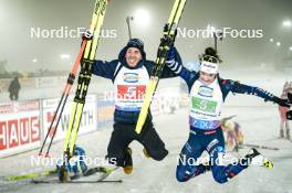 15.02.2024, Nove Mesto na Morave, Czechia (CZE): Quentin Fillon Maillet (FRA), Lou Jeanmonnot (FRA), (l-r) - IBU World Championships Biathlon, single mixed relay, Nove Mesto na Morave (CZE). www.nordicfocus.com. © Thibaut/NordicFocus. Every downloaded picture is fee-liable.