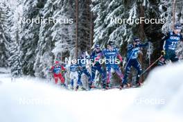 01.01.2024, Toblach, Italy (ITA): Jan Thomas Jenssen (NOR), Johan Haeggstroem (SWE), Hugo Lapalus (FRA), Jules Chappaz (FRA), Gus Schumacher (USA), Federico Pellegrino (ITA), (l-r)  - FIS world cup cross-country, tour de ski, pursuit, Toblach (ITA). www.nordicfocus.com. © Modica/NordicFocus. Every downloaded picture is fee-liable.