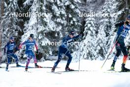 01.01.2024, Toblach, Italy (ITA): Jules Chappaz (FRA), Gus Schumacher (USA), Federico Pellegrino (ITA), (l-r)  - FIS world cup cross-country, tour de ski, pursuit, Toblach (ITA). www.nordicfocus.com. © Modica/NordicFocus. Every downloaded picture is fee-liable.