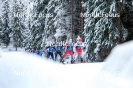01.01.2024, Toblach, Italy (ITA): Gus Schumacher (USA), Federico Pellegrino (ITA), Friedrich Moch (GER), Martin Loewstroem Nyenget (NOR), Beda Klee (SUI), (l-r)  - FIS world cup cross-country, tour de ski, pursuit, Toblach (ITA). www.nordicfocus.com. © Modica/NordicFocus. Every downloaded picture is fee-liable.