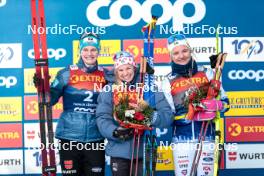 01.01.2024, Toblach, Italy (ITA): Victoria Carl (GER), Jessie Diggins (USA), Linn Svahn (SWE), (l-r) - FIS world cup cross-country, tour de ski, pursuit, Toblach (ITA). www.nordicfocus.com. © Modica/NordicFocus. Every downloaded picture is fee-liable.